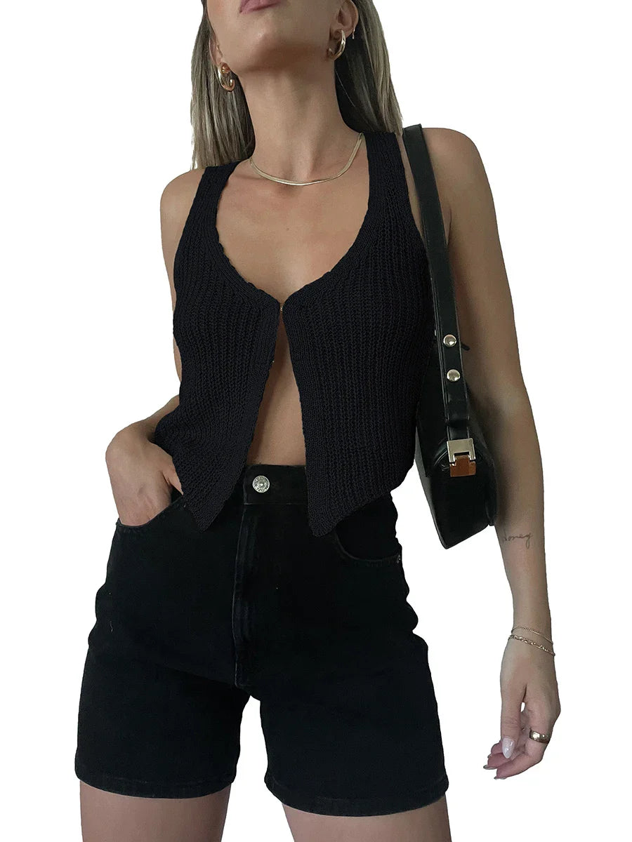 Crochet V-Neck Solid Crop Top