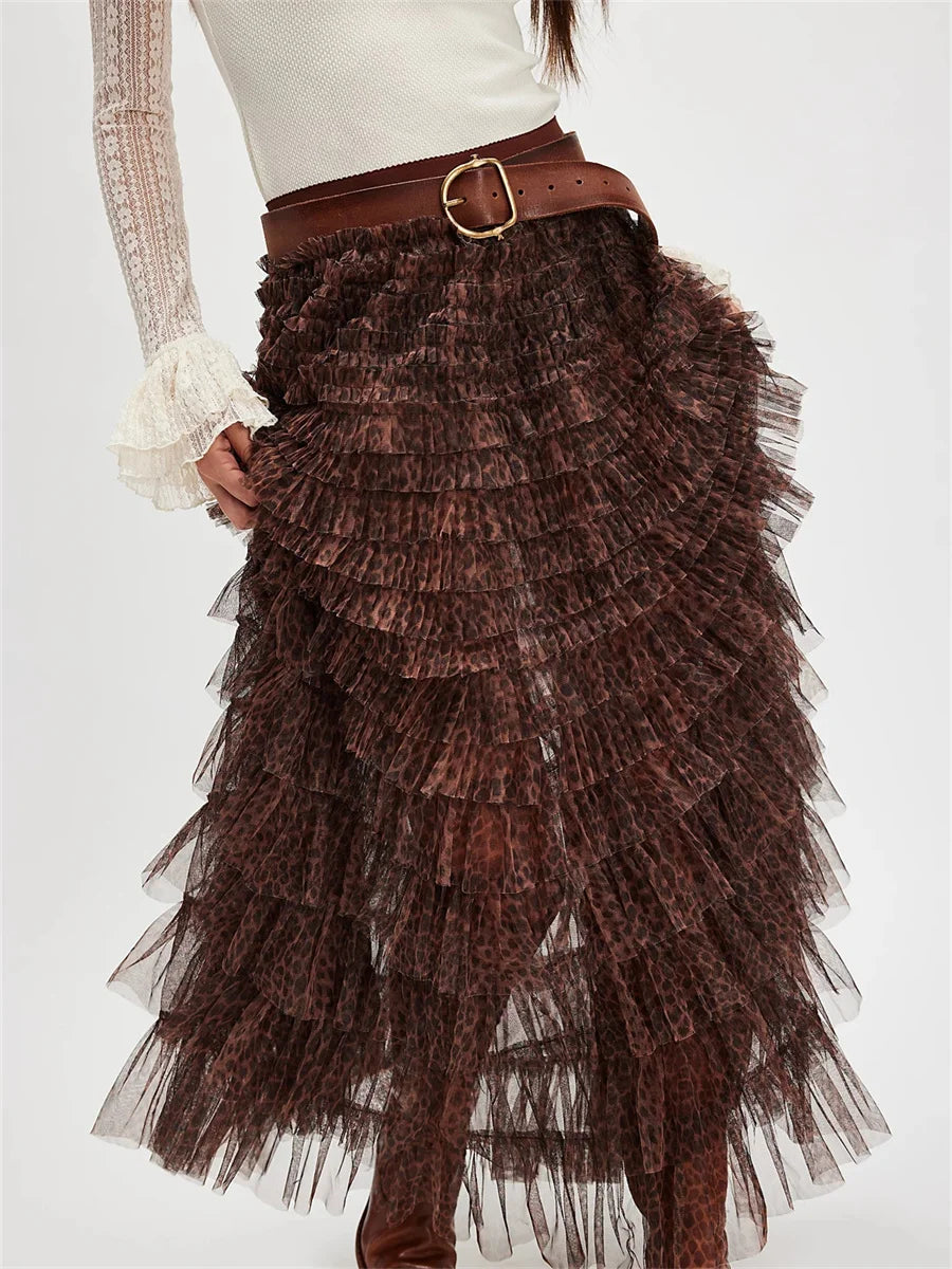 Y2K Fairycore Ruffle Maxi Slip Skirt Elastic Lace Tulle Tutu