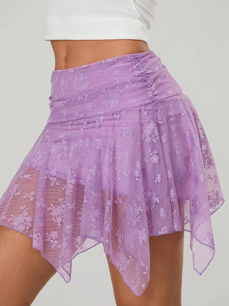 Asymmetric Floral Tiered Skirt