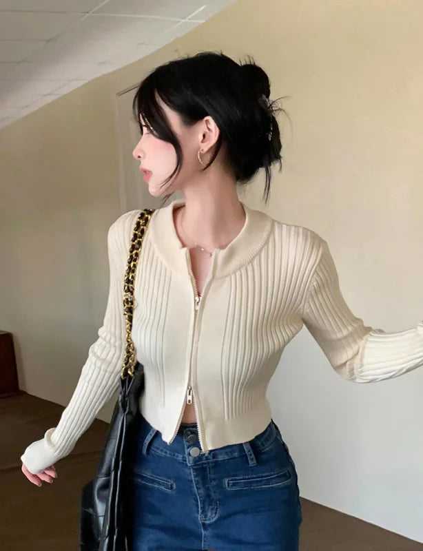 Double-Headed Zipper High Quality Knitted Cardigan Coat