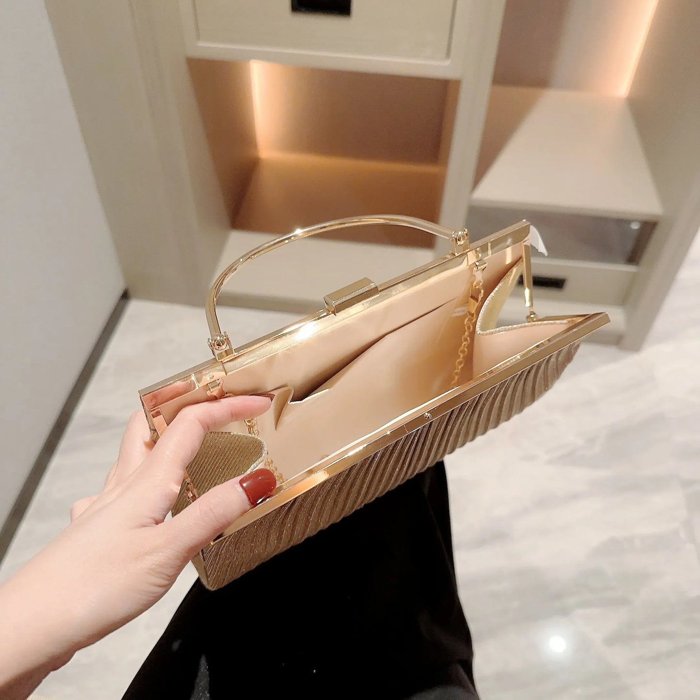 Classic Pleated Evening Bag Sparkling Party Prom Handbag Dress Purse