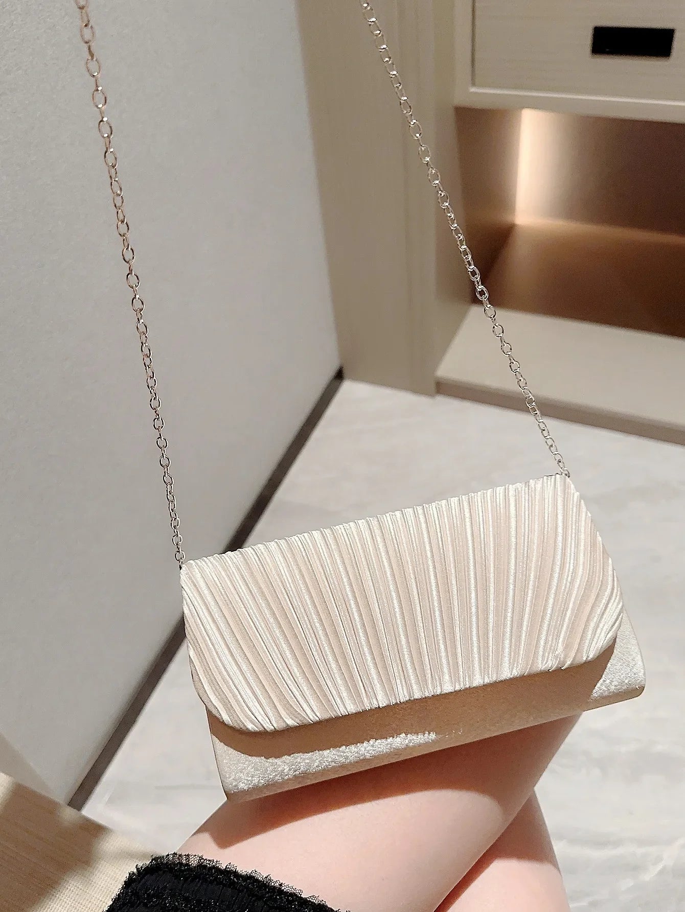 Satin Pleated Rhinestone Wedding Evening Clutch Bag