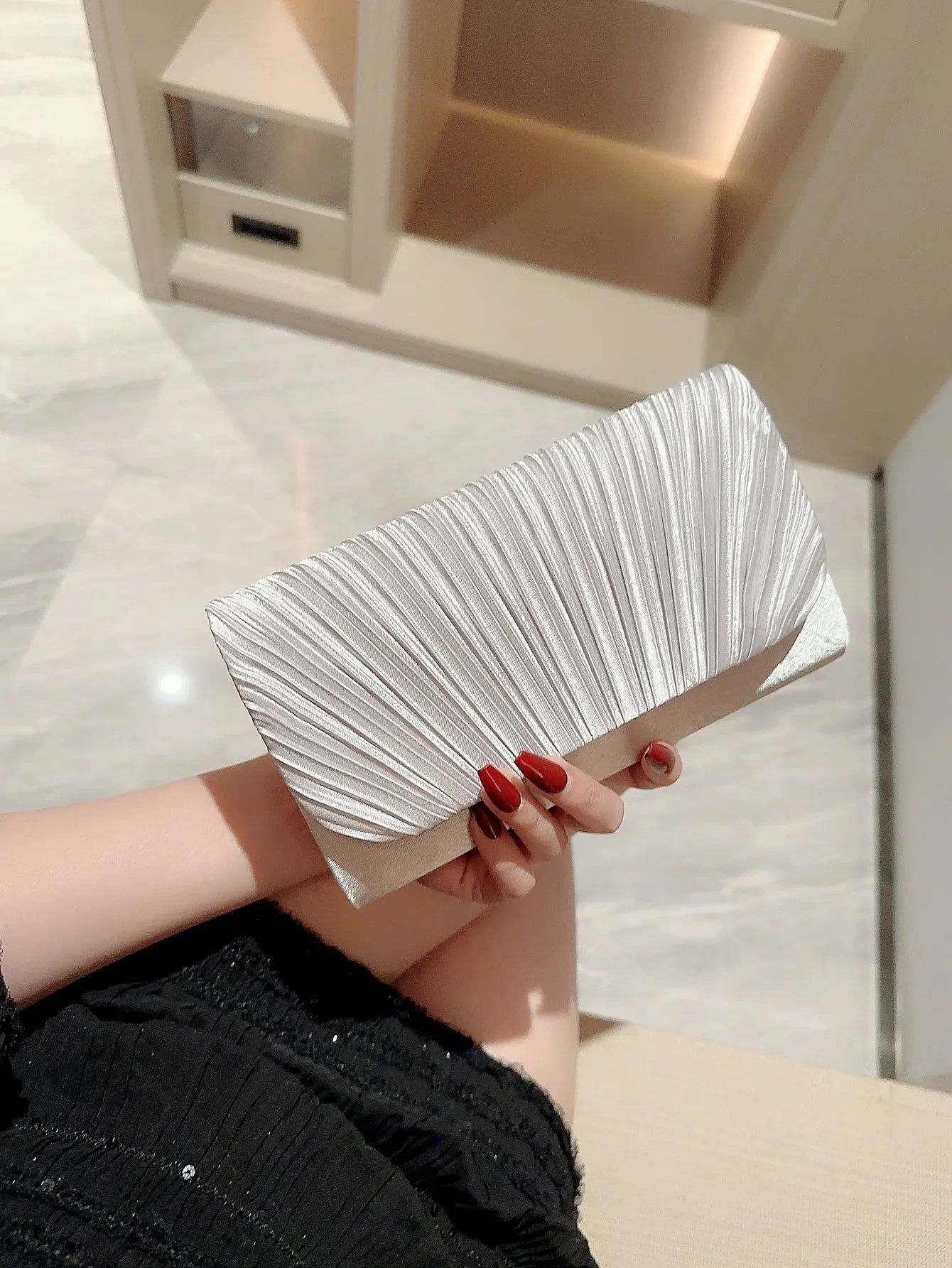 Satin Pleated Rhinestone Wedding Evening Clutch Bag