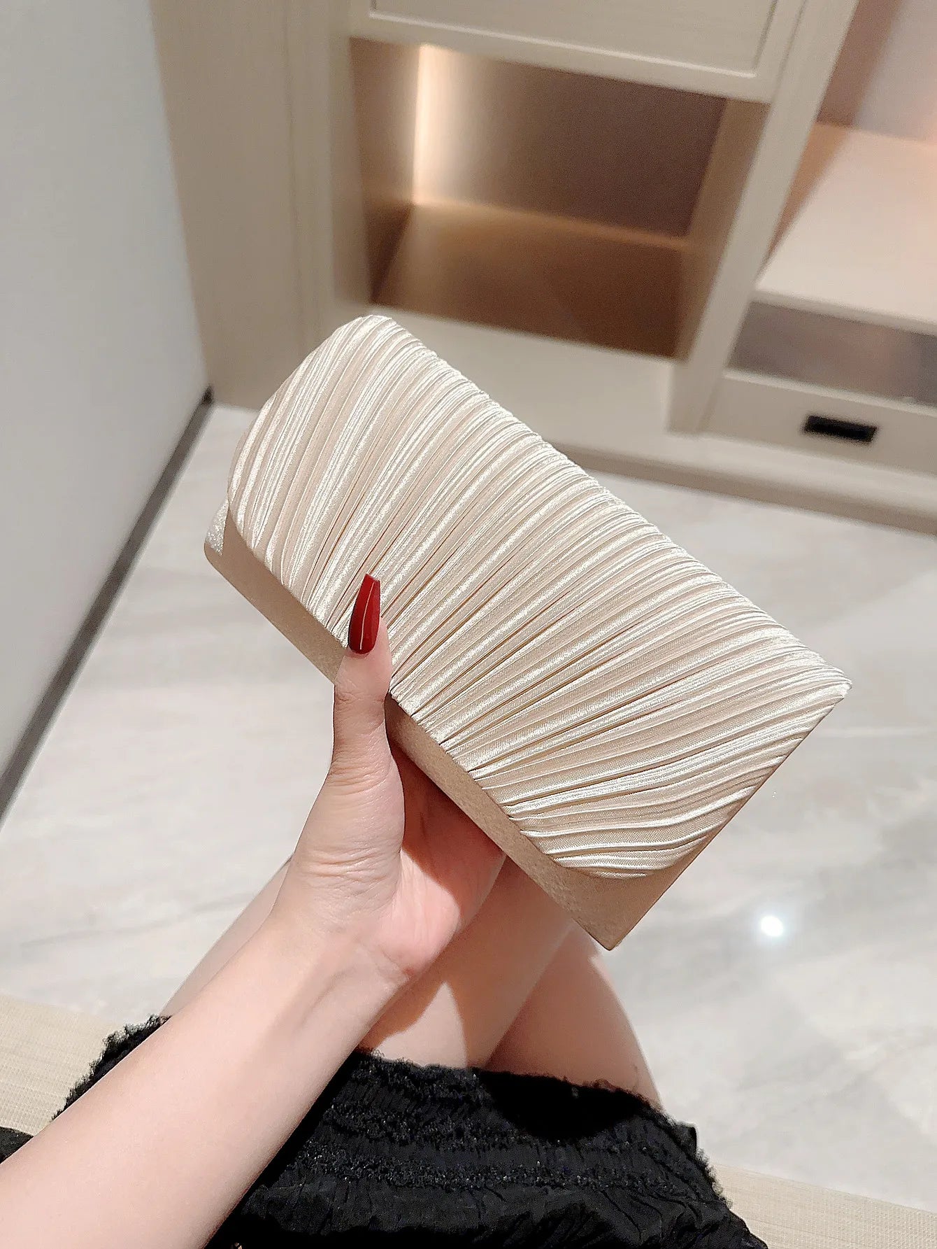Satin Pleated Rhinestone Wedding Evening Clutch Bag