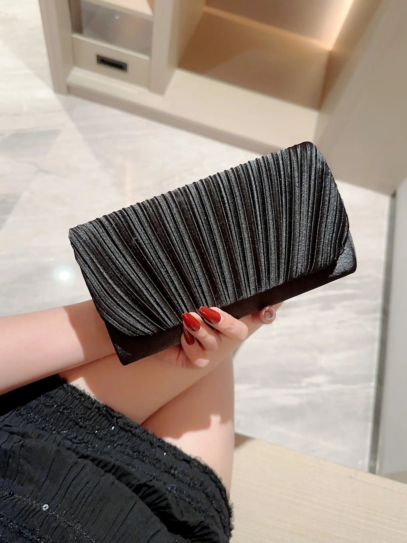 Satin Pleated Rhinestone Wedding Evening Clutch Bag