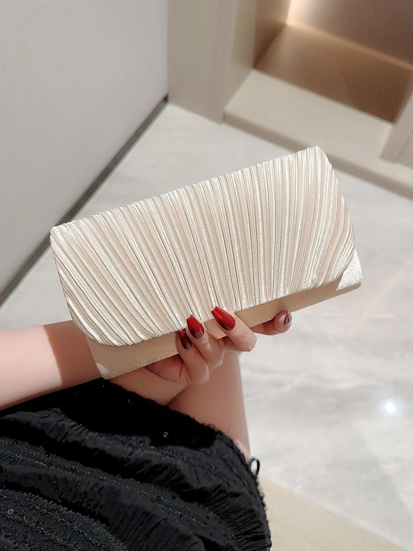 Satin Pleated Rhinestone Wedding Evening Clutch Bag