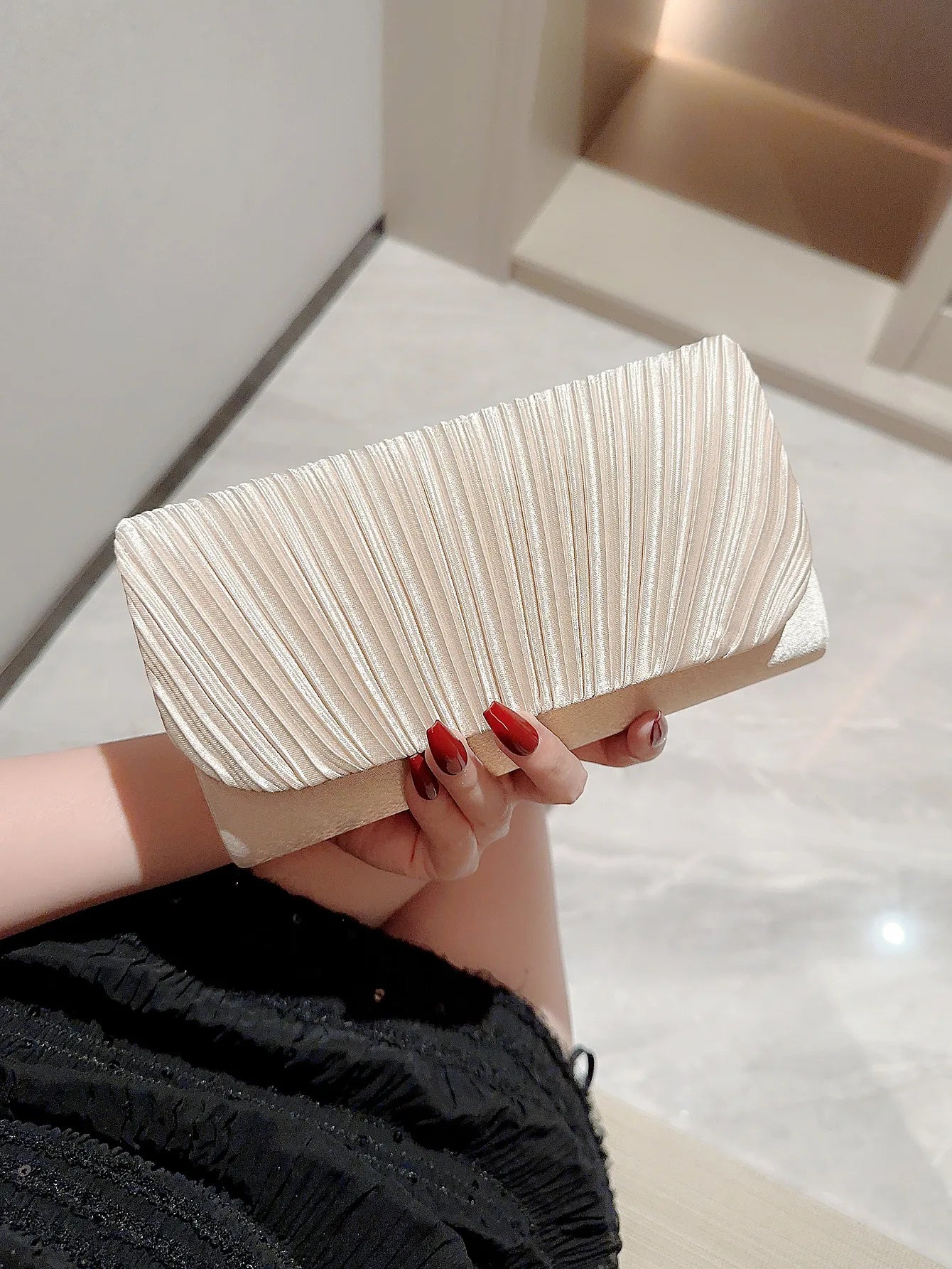 Satin Pleated Rhinestone Wedding Evening Clutch Bag