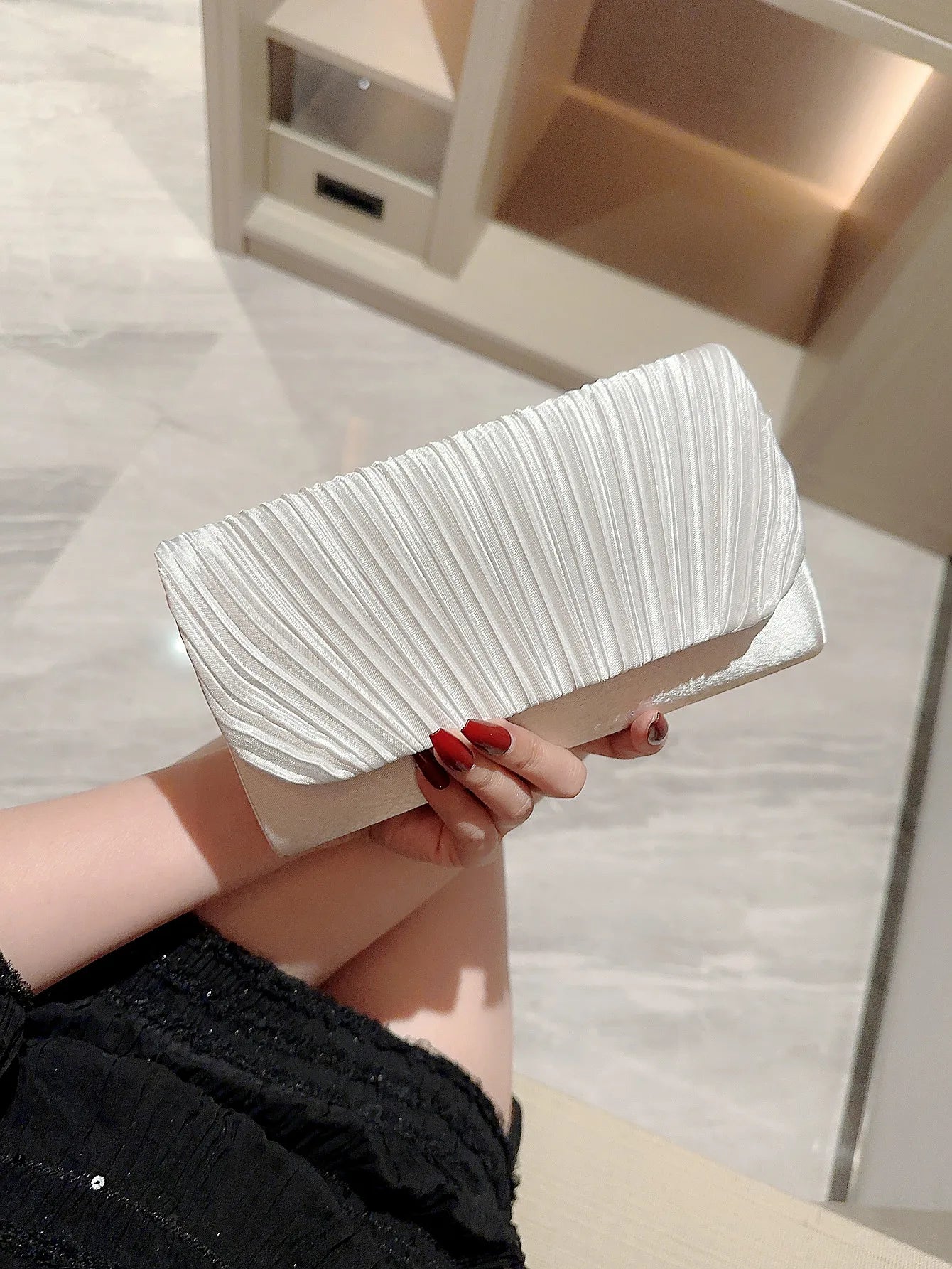 Satin Pleated Rhinestone Wedding Evening Clutch Bag