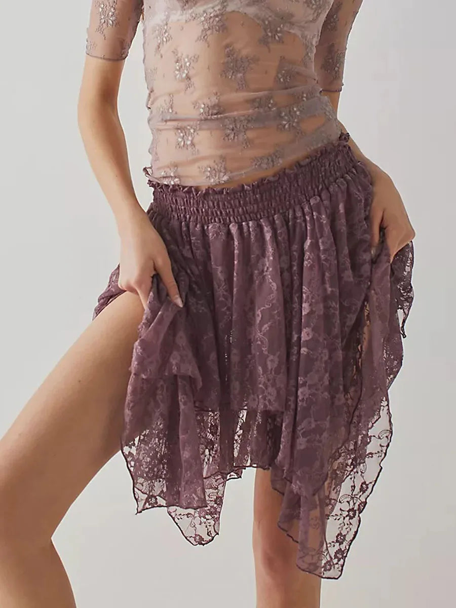Floral Lace Irregular Hem Skirt