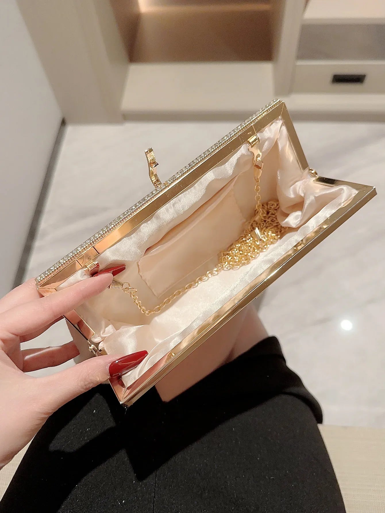 Velvet Fish Hook Rhinestone Decorated Evening Clutch Party Wedding Bag