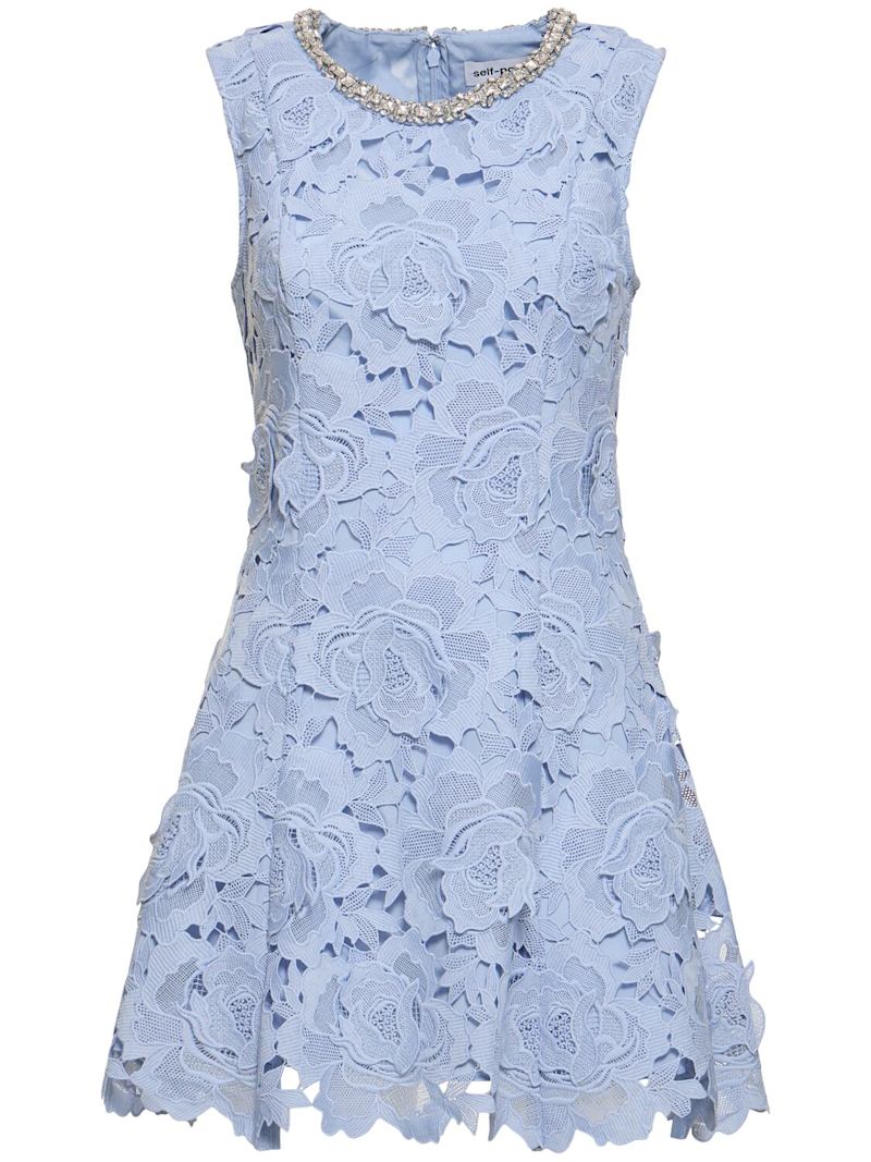 Yuriy Crystal Embellished Floral Lace Mini Dress