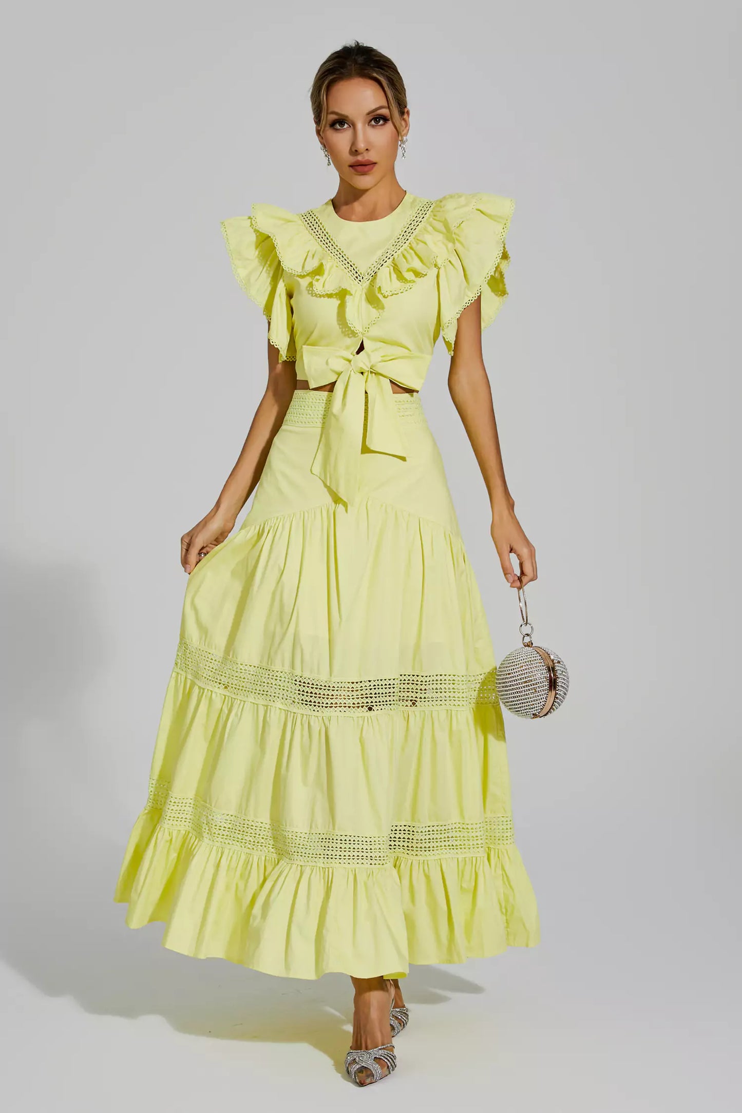 Zoie Yellow Ruffled Sleeveless Set