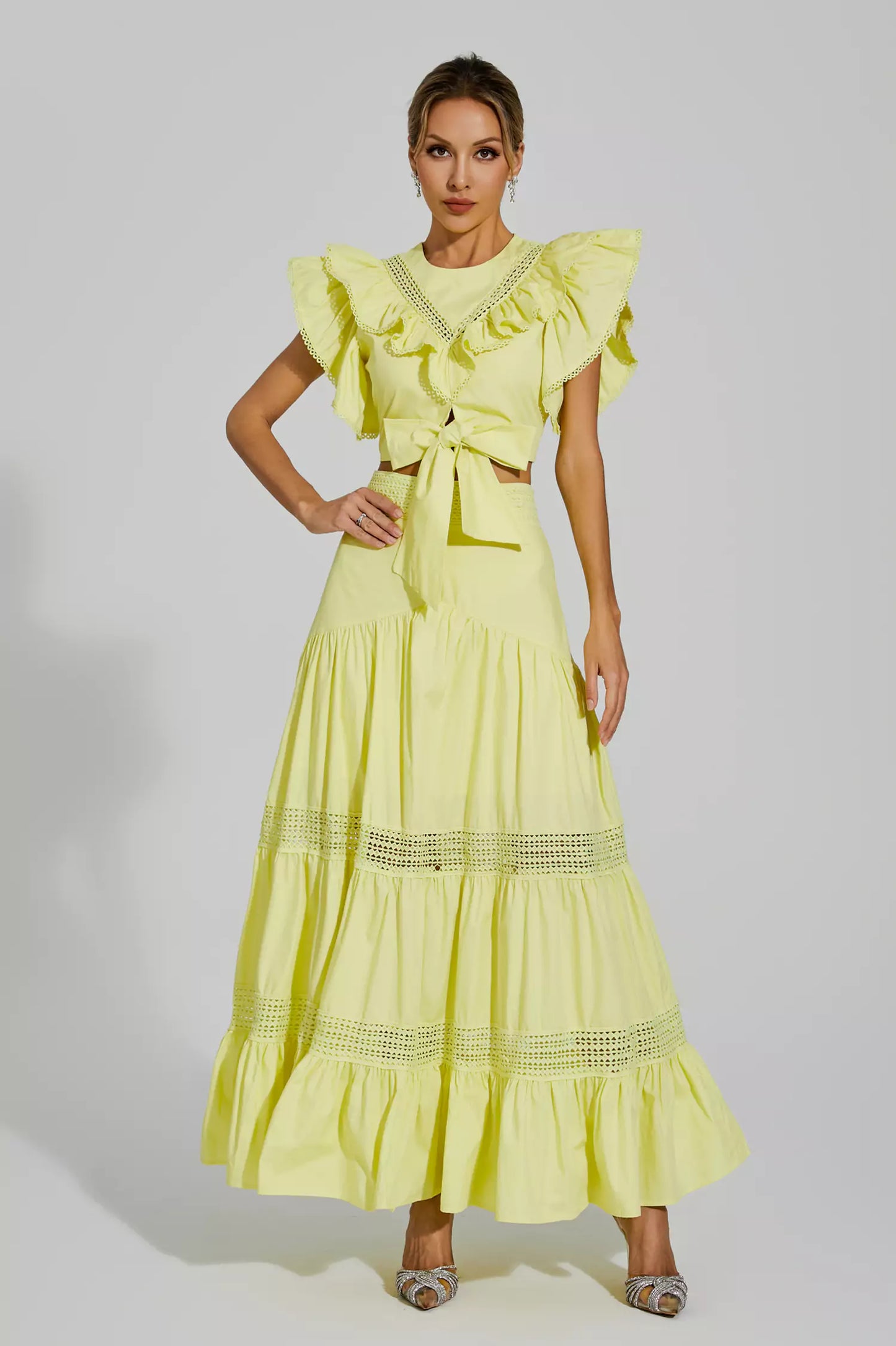 Zoie Yellow Ruffled Sleeveless Set
