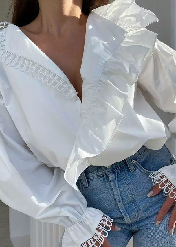 Aurora – Ruffle Trim Long Sleeve Blouse – Classylooker