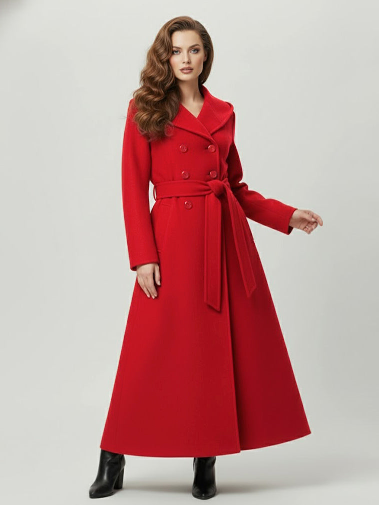 Wool Blend Maxi Hooded Coat With Double-Breasted Design For Women 2026