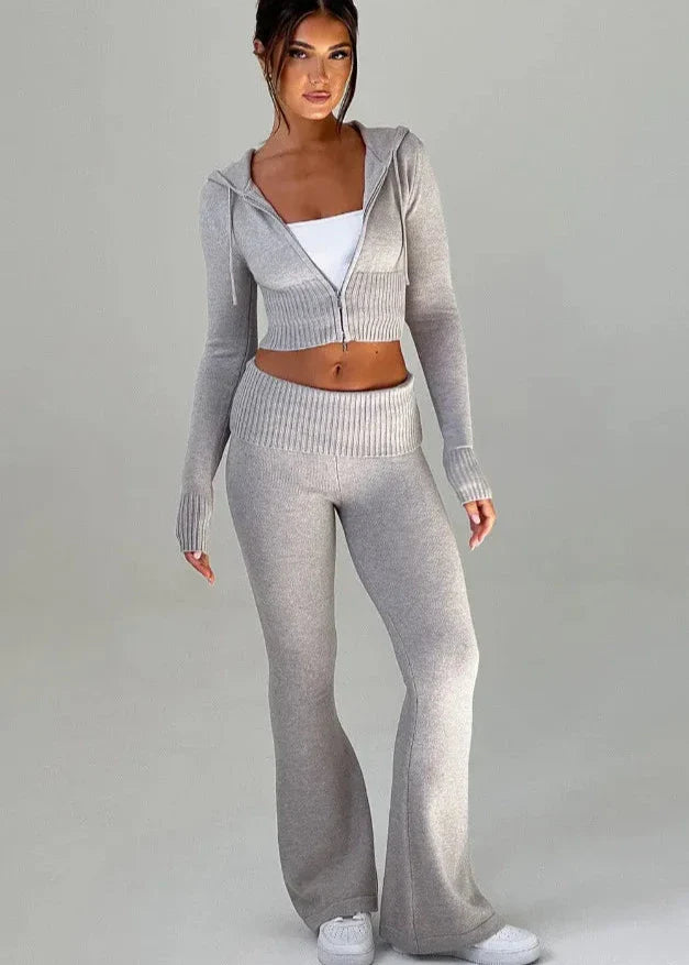 Bliss Knit - Fitted Hoodie and Flare Pants Set