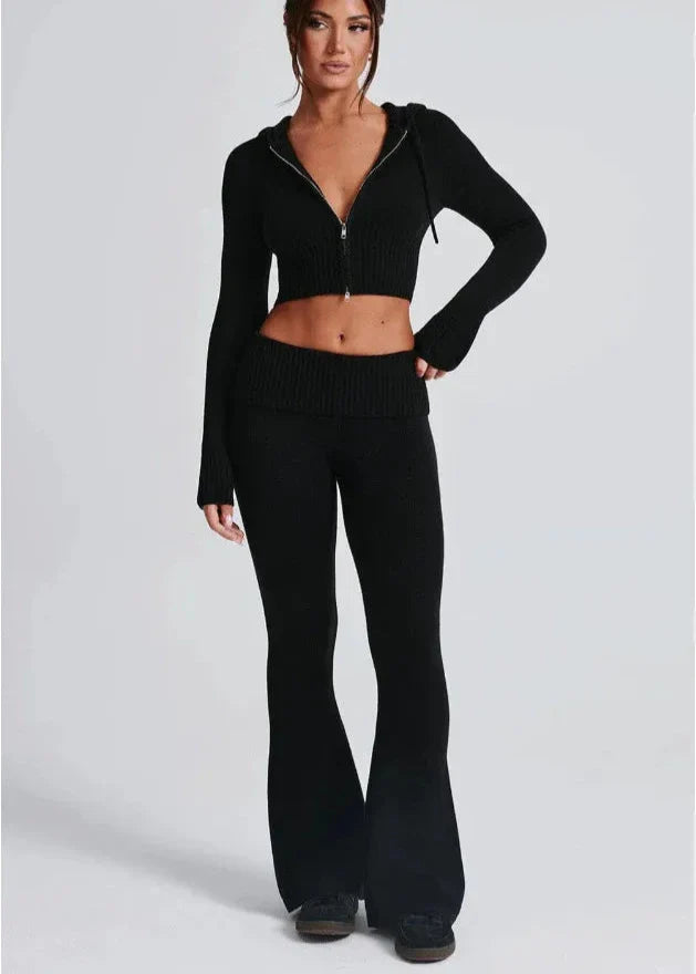 Bliss Knit - Fitted Hoodie and Flare Pants Set