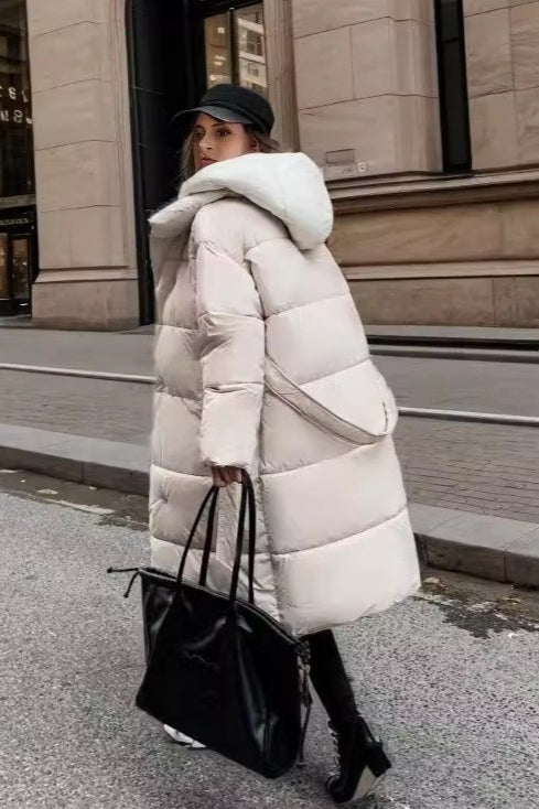 Colorblock Mid-Length Hooded Puffer Puffer Jacket