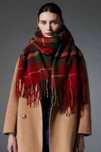 Oversized Fringe Plaid Scarf