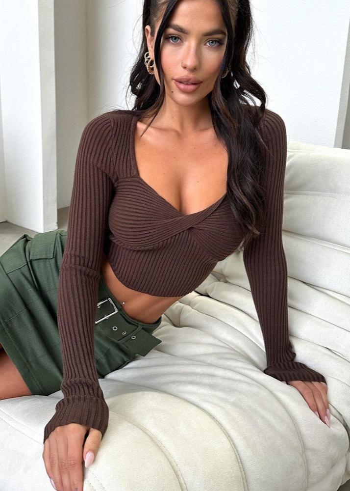 Threaded Chic - Cropped Knitted Wool Top