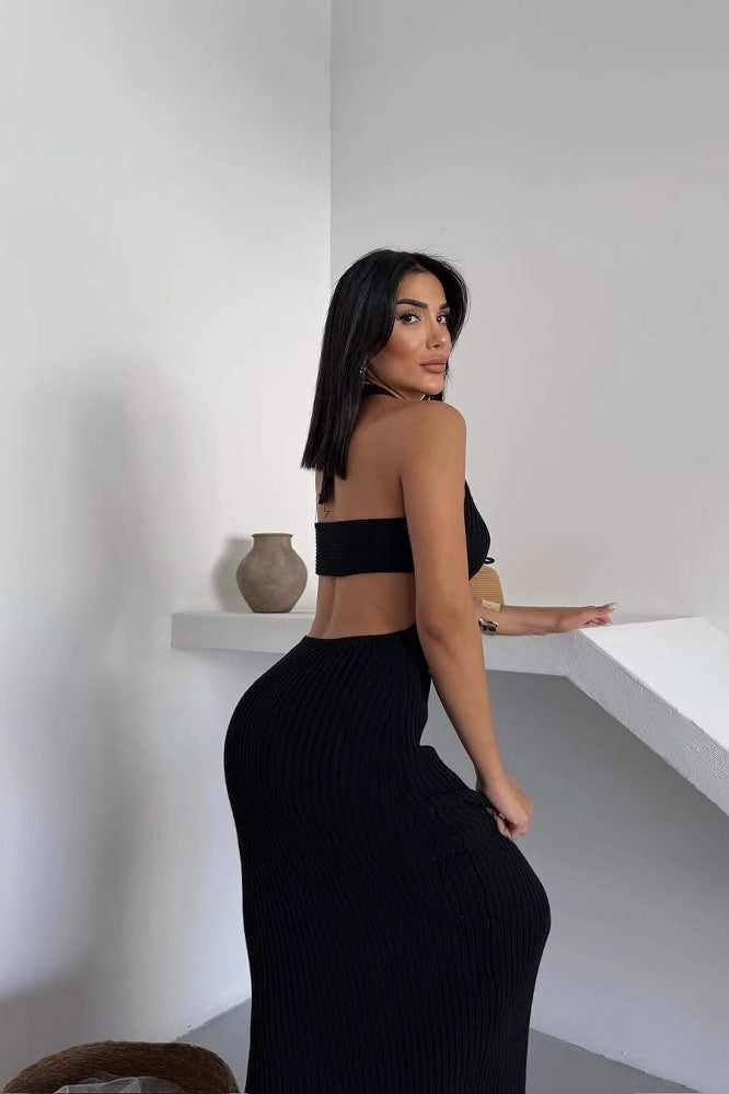 Sheer Halter Backless Maxi Dress