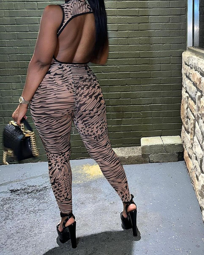 Mesh Print Slim-Fit Jumpsuit