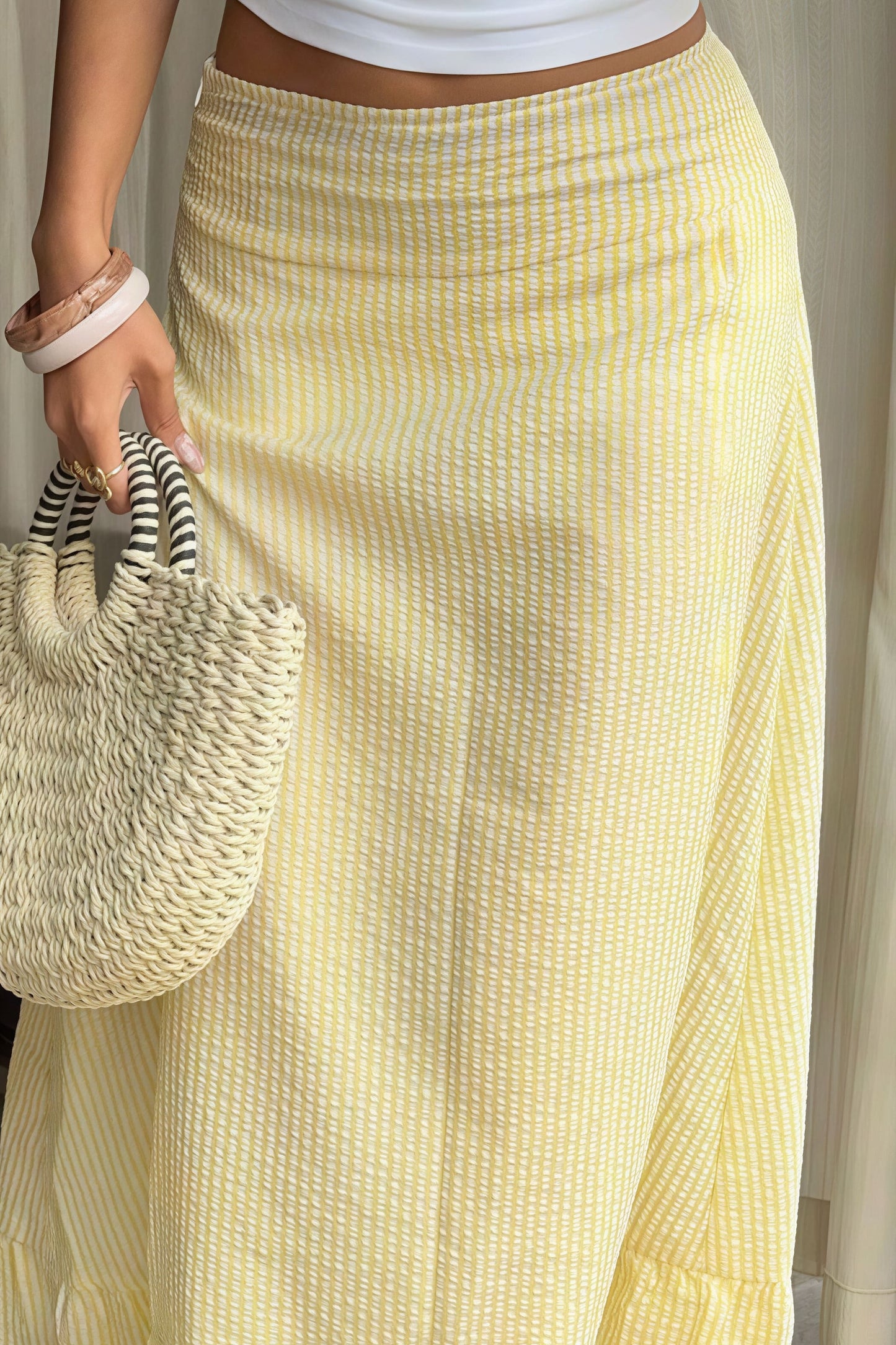High Waist Striped Flared Casual Skirt