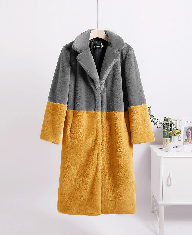 Faux Fur Coats For Women Two Tone Long Eco-friendly Fur Coat