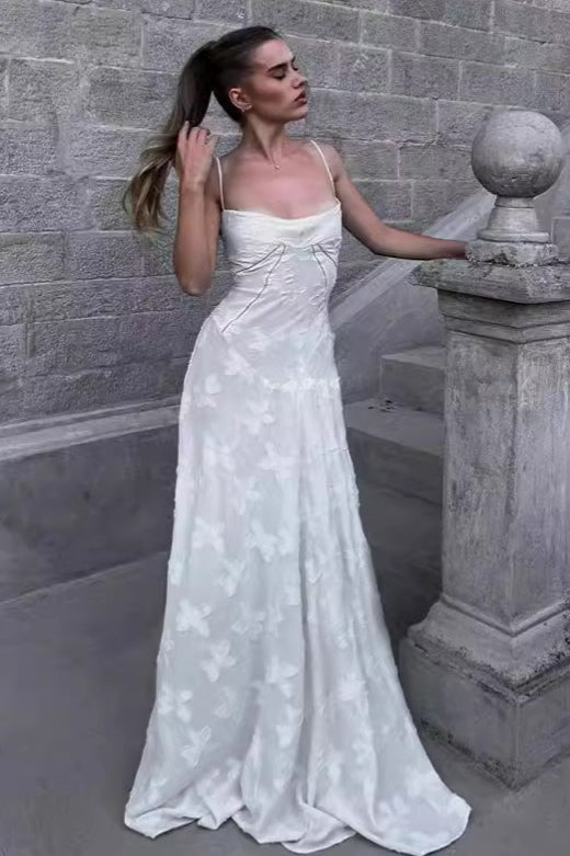 Vintage Cream Strap Floral Backless Maxi Dress