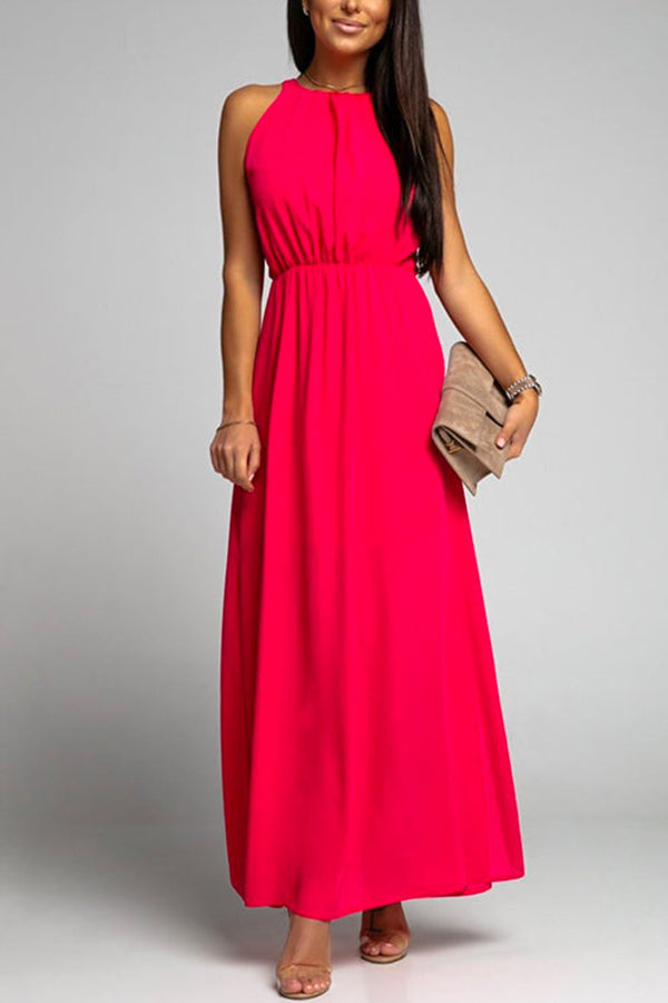 Crewneck Sleeveless Waisted Side Split Dress