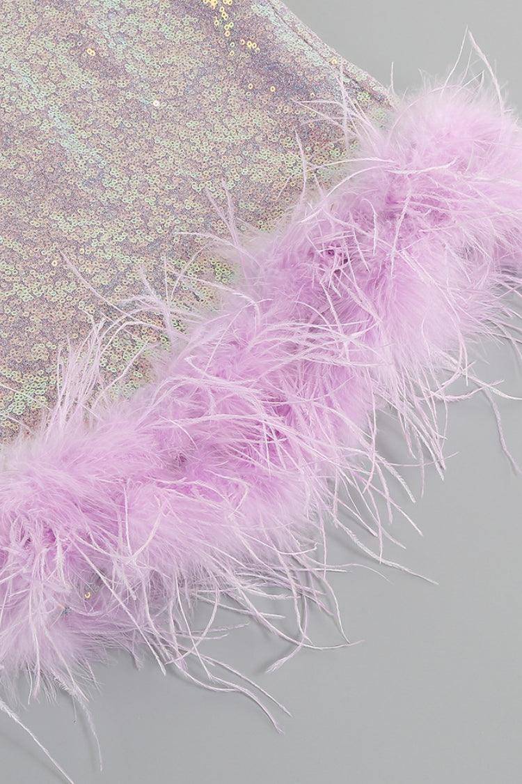 Alice Purple Sequin Feather Bodycon Dress