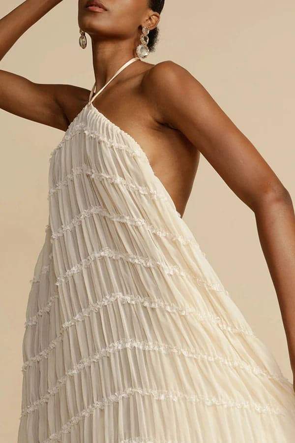Alva Halter Pleated Tiered Skirt