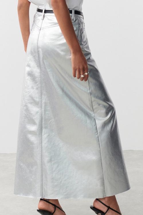 Andrey Metallic Midi Slit Skirt