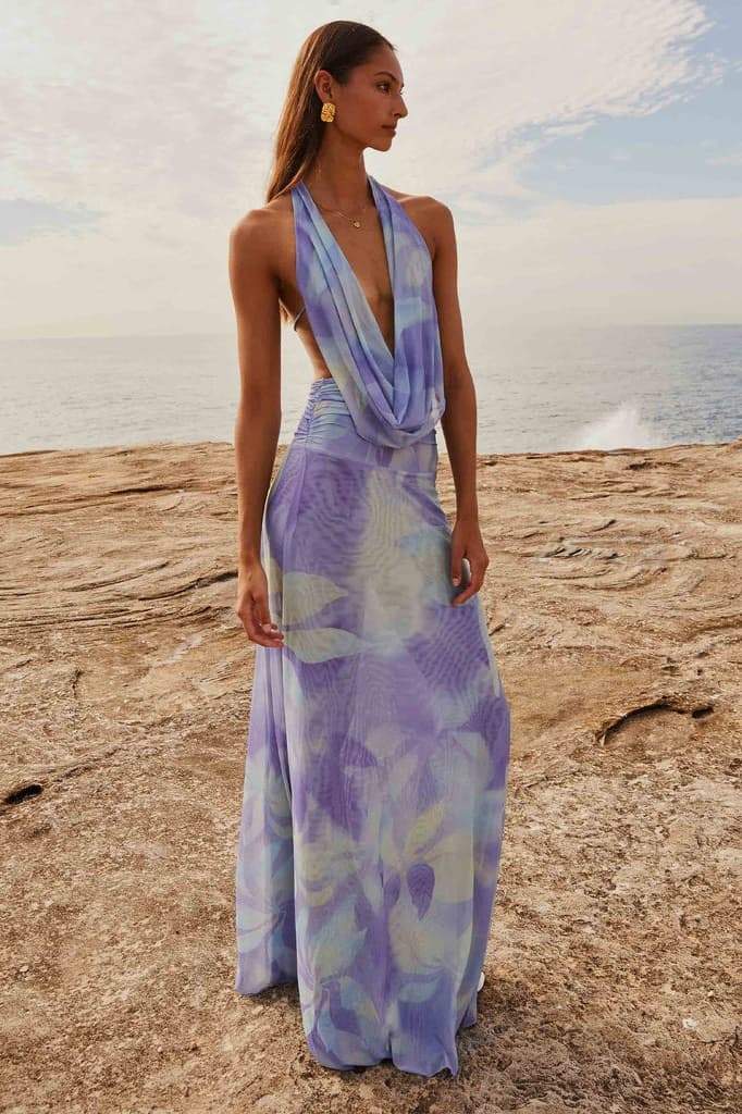 Tie Dye Marble Print Halter Neck Rib Knit Two-Piece Set