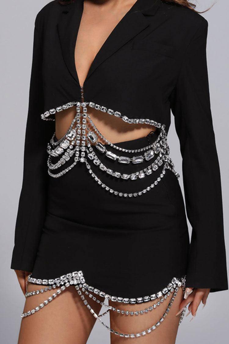 Ava Black Diamante Blazer Set