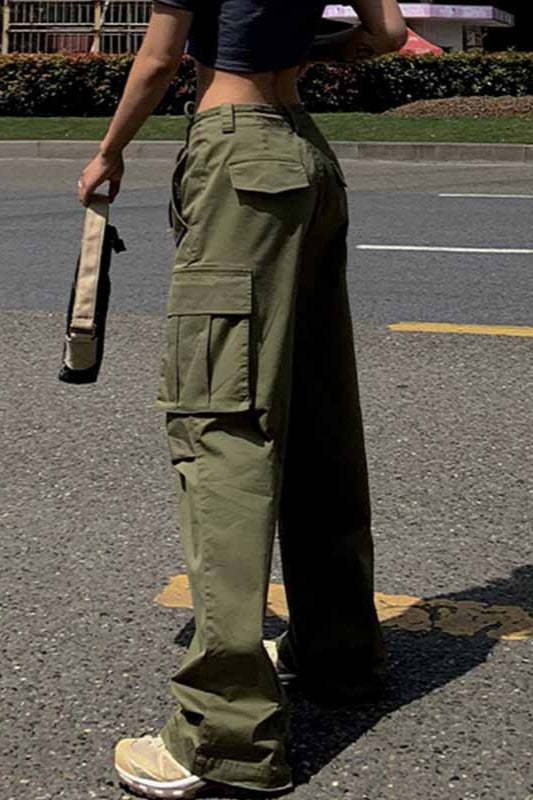 High Waist Slim Fit Straight Leg Cargo Pant