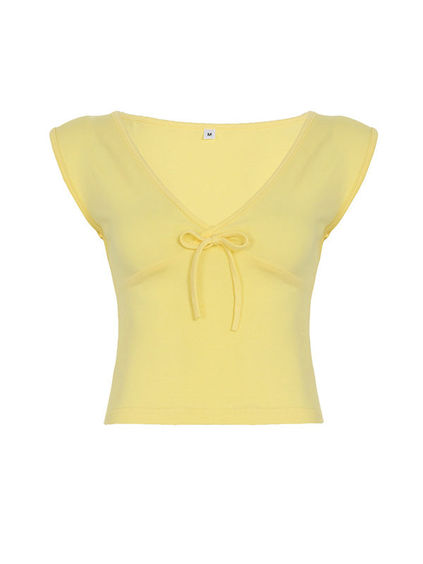 Yellow Y2k V-Neck Floral Tank Top