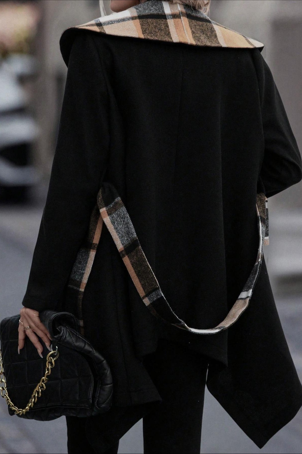 Plaid Patchwork Belted Wool Coat