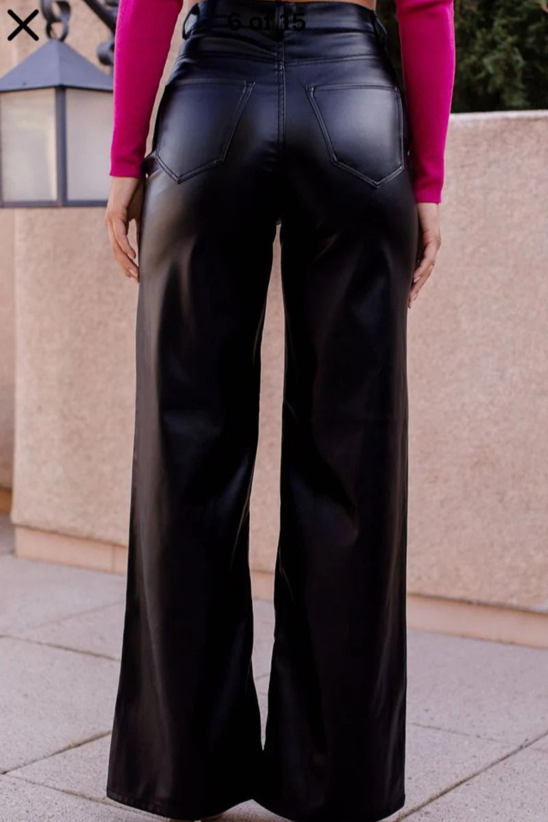 Vintage High-Waist Leather Wide-Leg Pants