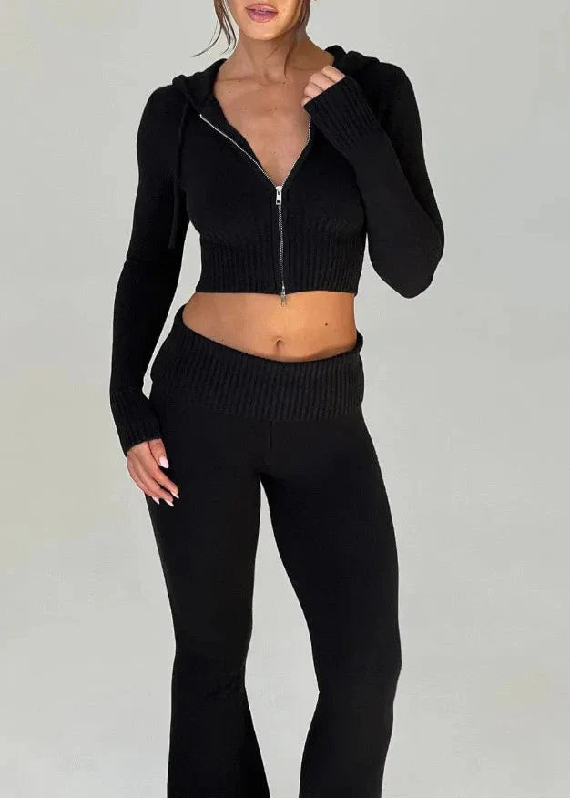 Bliss Knit - Fitted Hoodie and Flare Pants Set