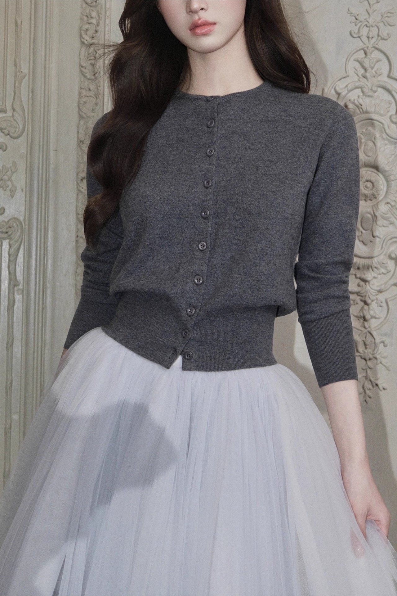 Merino Wool Slim Warm Crew Neck Long Sleeve Cardigan