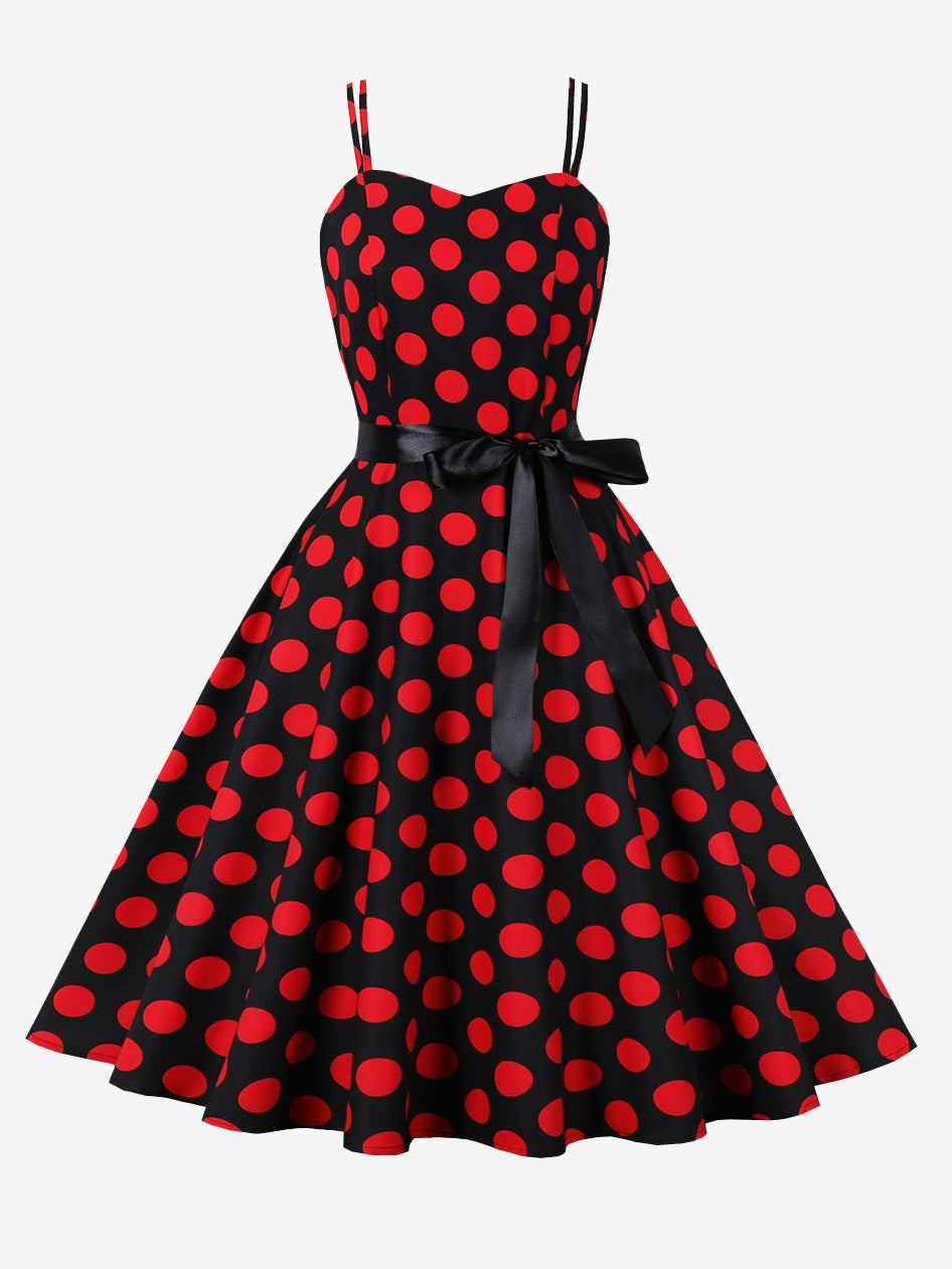 Polka Dot Vintage Midi Swing Dress for Women - 1950s A-Line Belted Rockabilly Slip Sun Dress - Summer Holiday Party 2026