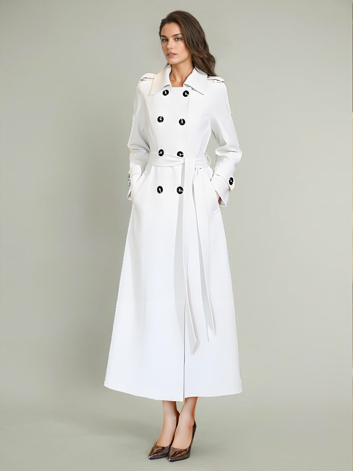 Trench Coat For Woman Quality Sash Turndown Collar Long Sleeves Full Length Coat