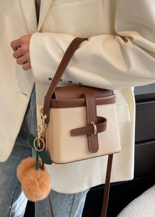 Sienna Buckle Mini Crossbody – Two-Tone PU Leather Shoulder Bag