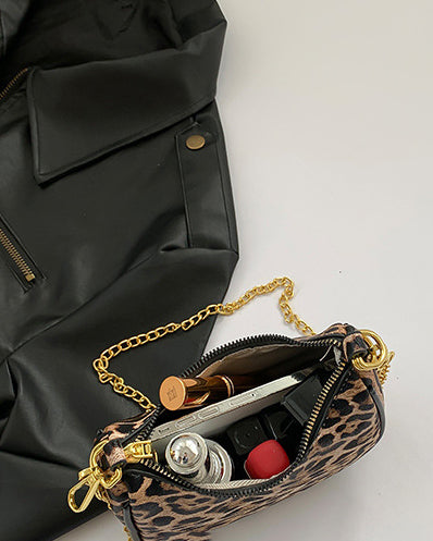 Vintage Leopard Metal Letter Moon Tote Bag