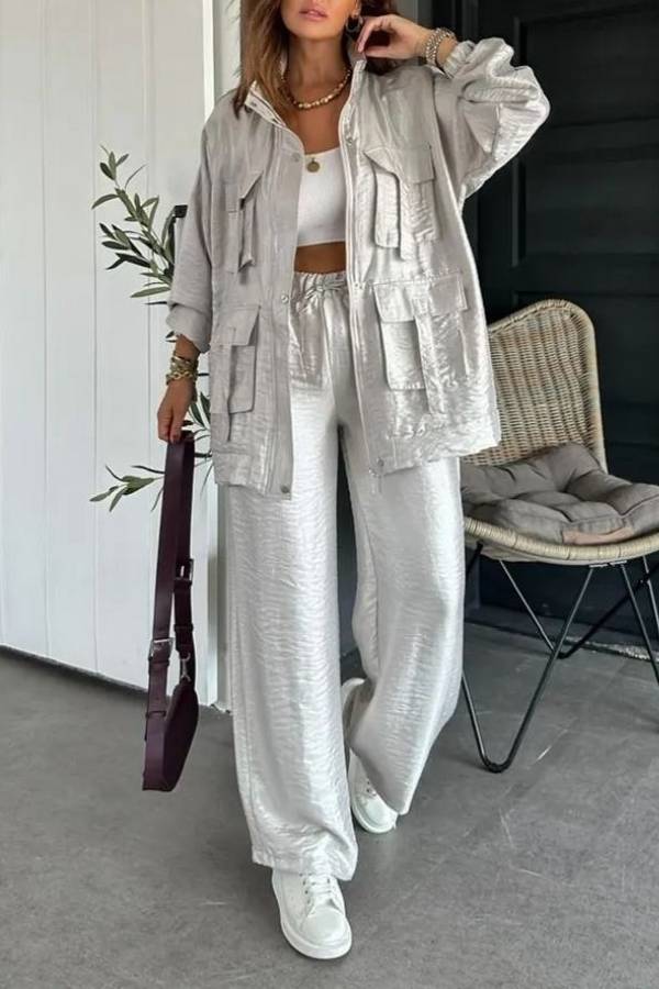 Easy on Me Metallic Fabric Elastic Waist Pocketed Wide Leg Pants