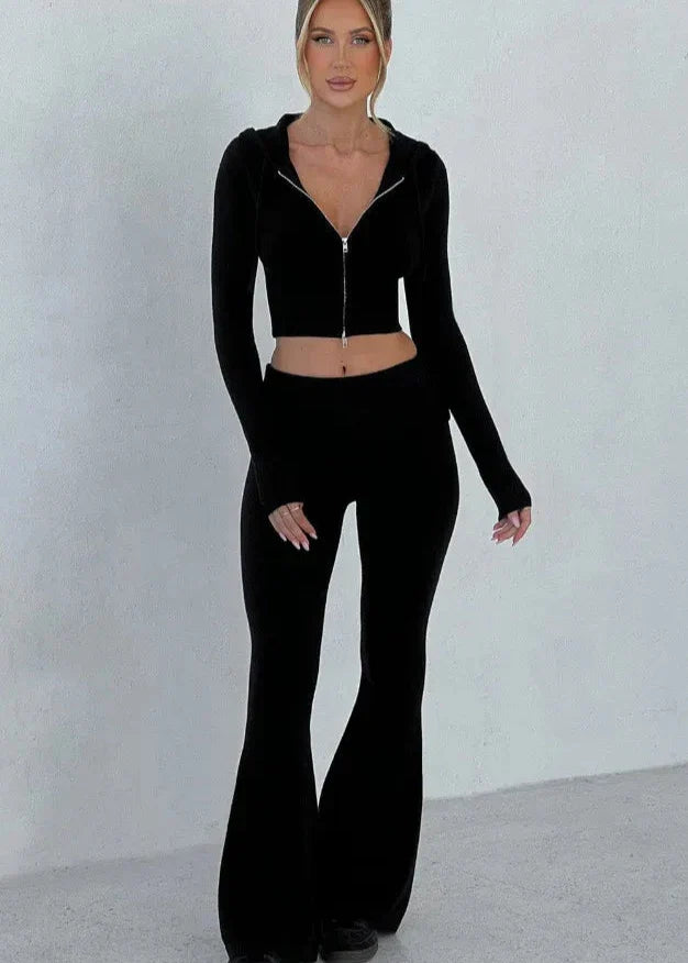 Bliss Knit - Fitted Hoodie and Flare Pants Set