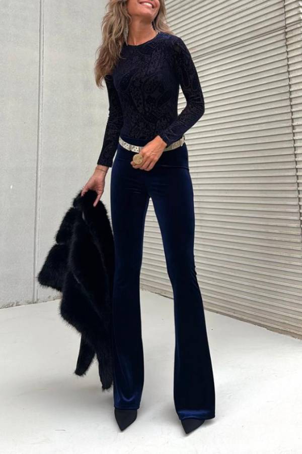Caty Velvet Mesh Unique Pattern Long Sleeve Stretch Bodysuit