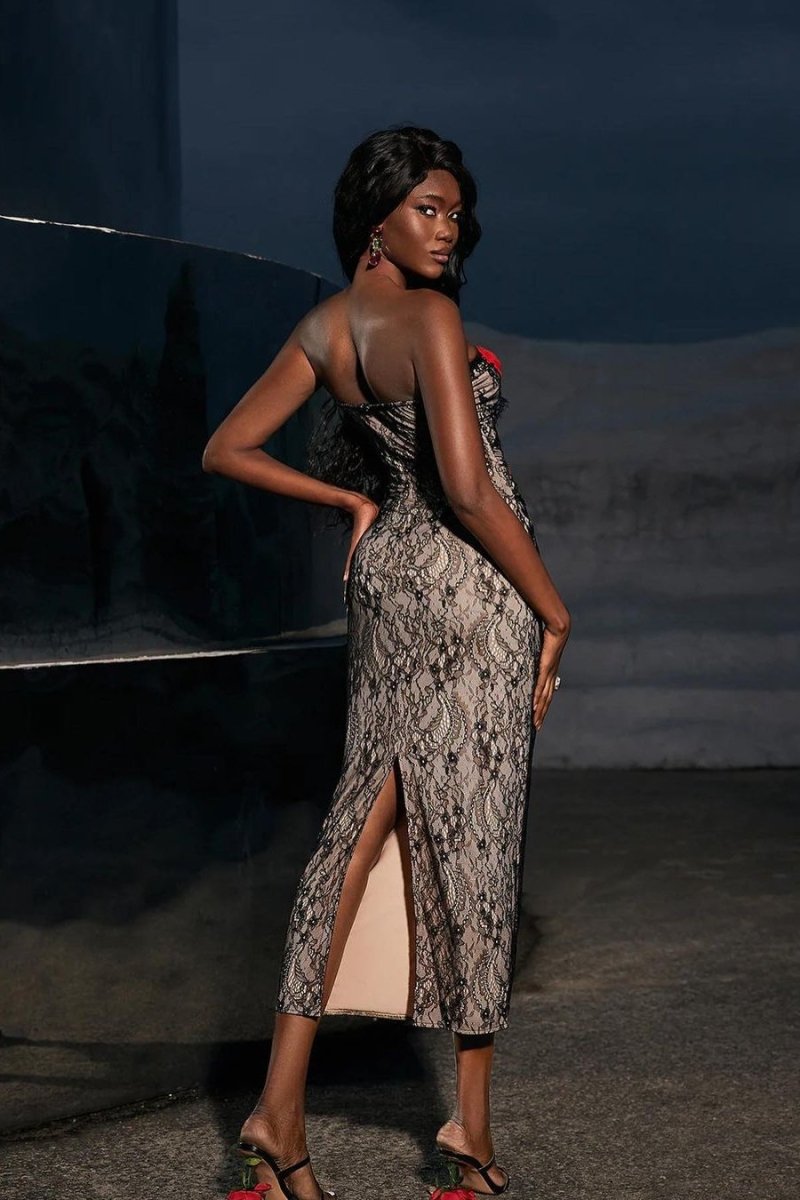 Betsy Flower Applique Cut-out Lace Midi Dress