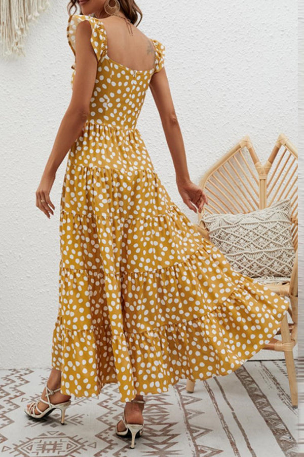 High Waist Solid Color Slim Waist Flying Sleeve Cake Skirt Dress